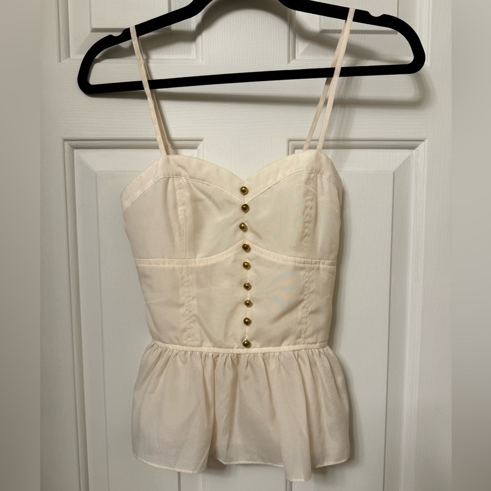 Zinga Cream Peplum Spaghetti Strap Top – Size S